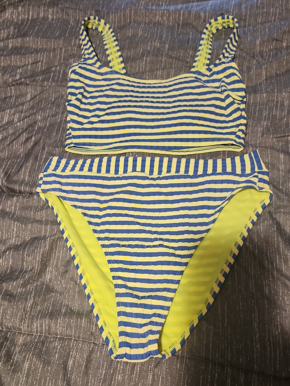Xhilaration Yellow and Blue Striped High-Waist Bikini Set
